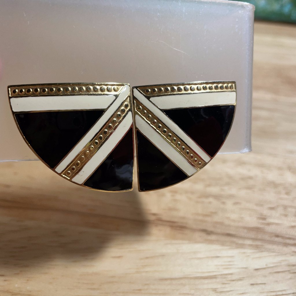 Vintage 80s Enamel Fan Clip On Earrings 1 58 L